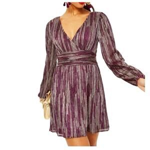 Lilly Pulitzer Riza Long Sleeve Romper Dress Mulberry Metallic Stripe Medium